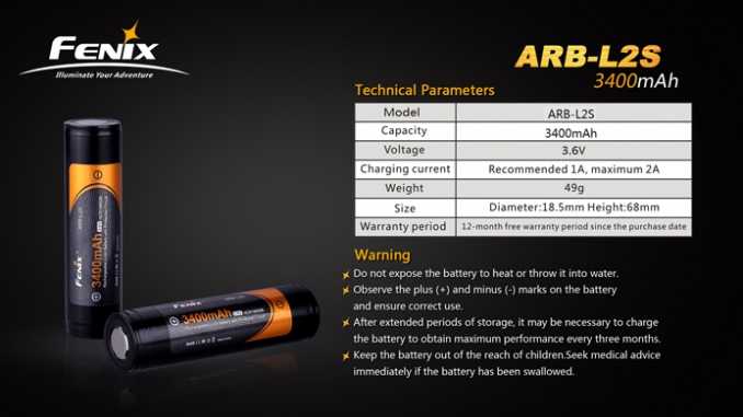 Fenix Kellék Akkumulátor 18650 ARB-L2S (3400mAh)