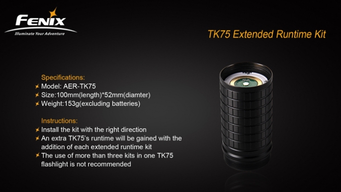 Fenix Flashlight TK75 Extended Runtime Kit