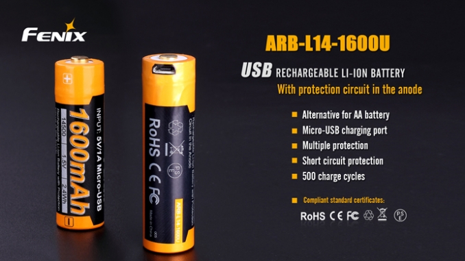 Fenix Light Rechargeable 14500 ARB-L14 1600mAh USB