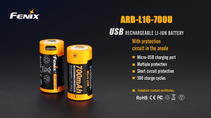 Fenix Light Rechargeable 16340 ARB-L16 700mAh USB