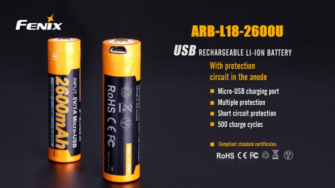 Fenix Light Rechargeable 18650 ARB-L18 2600mAh USB