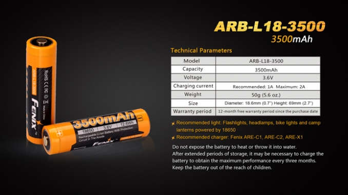 Fenix Light Rechargeable 18650 ARB-L18 3500mAh